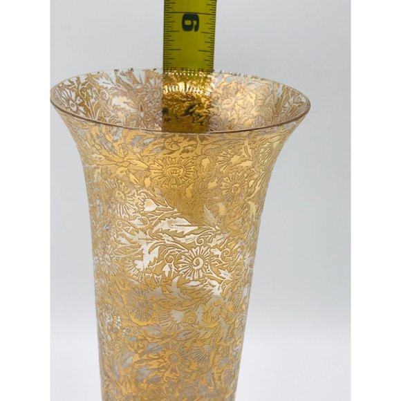 Vintage Lotus 22 karat gold vase. Floral pattern. 8 1/4” tall x 3”opening. - Picture 5 of 8